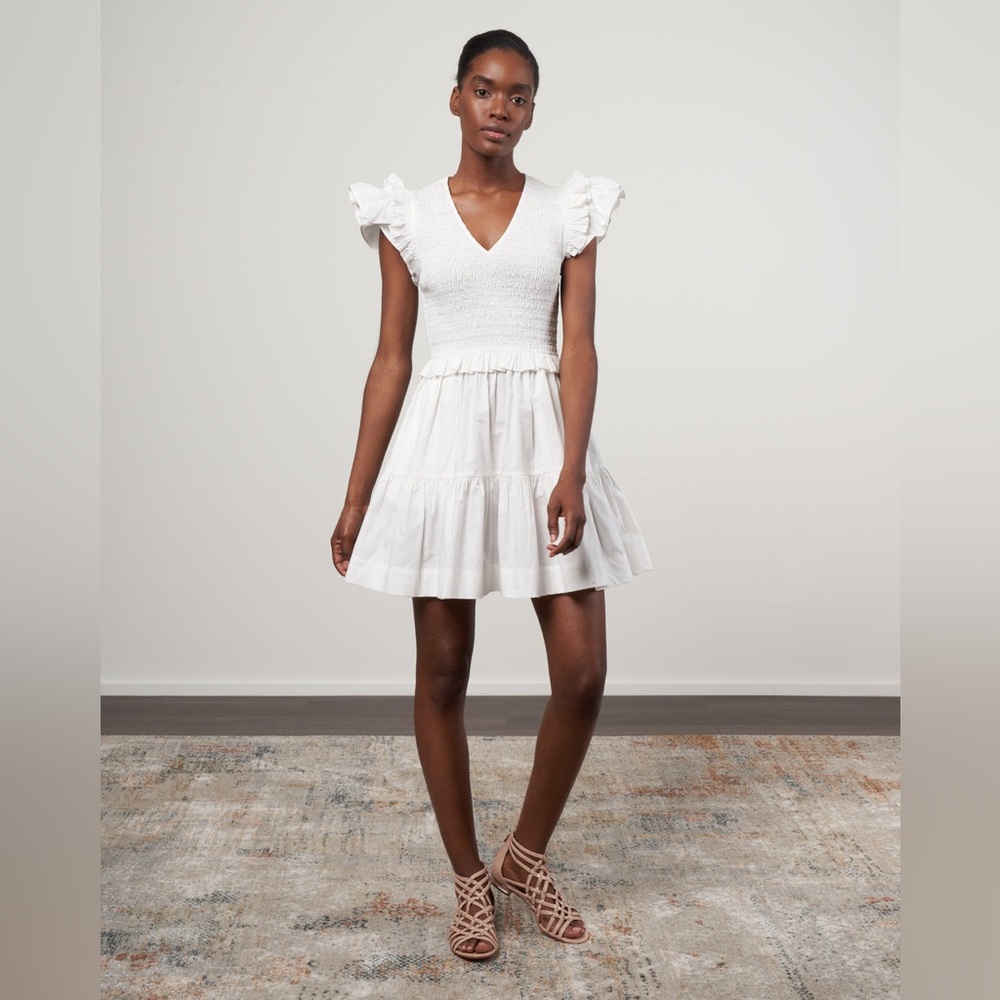 NWT Sea New York Phoebe Cotton Flutter Sleeve White Mini Dress RT $395 Size 14